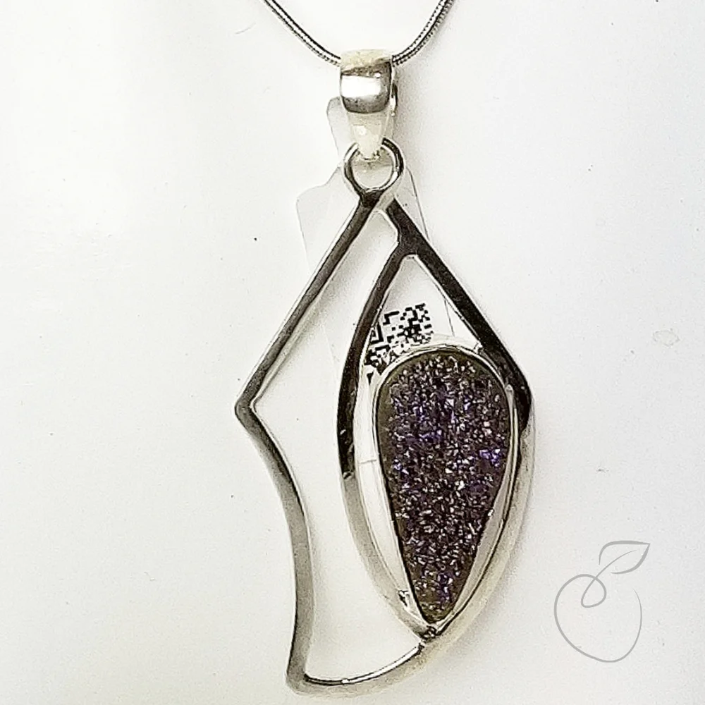 TITANIUM DRUZY GEMSTONE 925 SILVER PENDANT - Picture 5 of 11